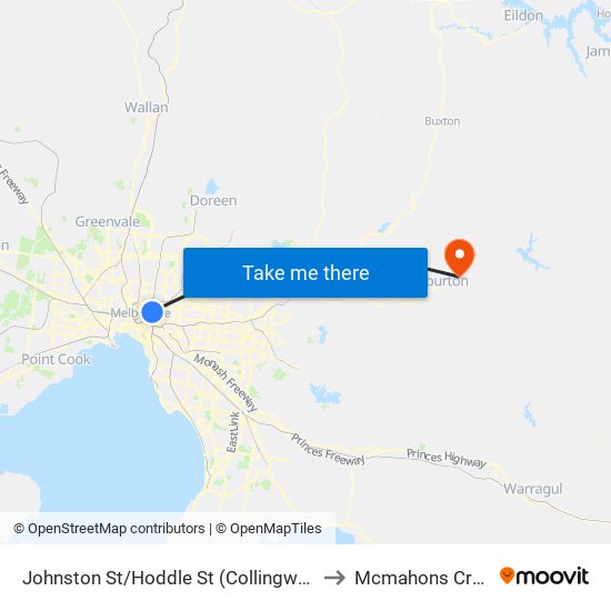 Johnston St/Hoddle St (Collingwood) to Mcmahons Creek map