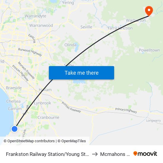 Frankston Railway Station/Young St (Frankston) to Mcmahons Creek map