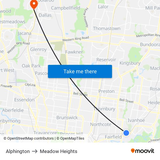 Alphington to Meadow Heights map