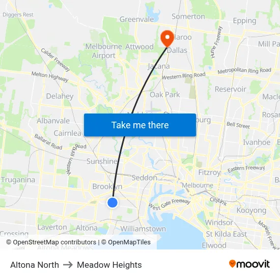 Altona North to Meadow Heights map