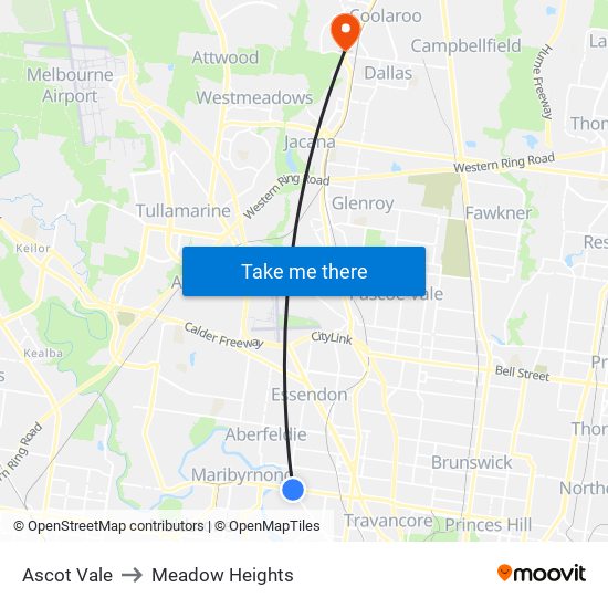 Ascot Vale to Meadow Heights map