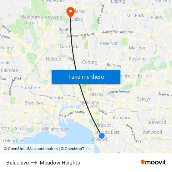 Balaclava to Meadow Heights map