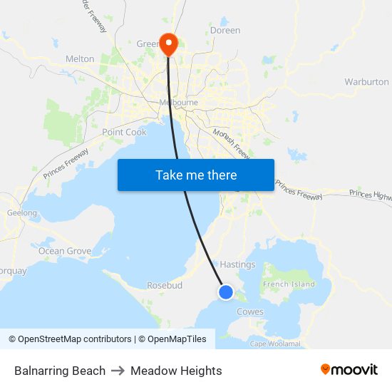 Balnarring Beach to Meadow Heights map