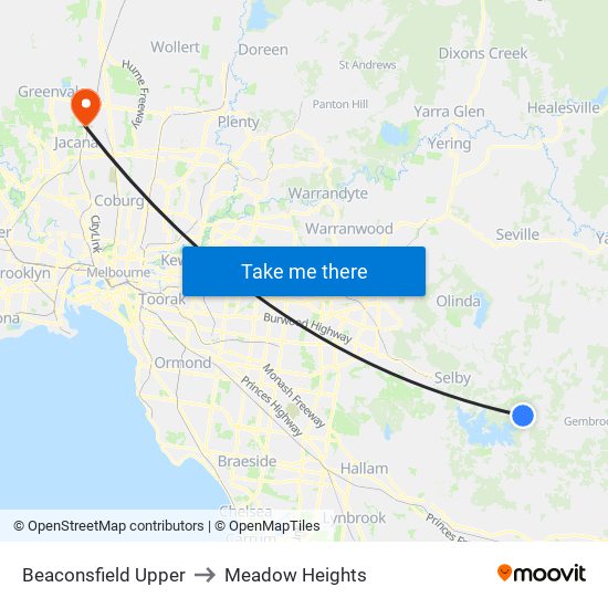 Beaconsfield Upper to Meadow Heights map