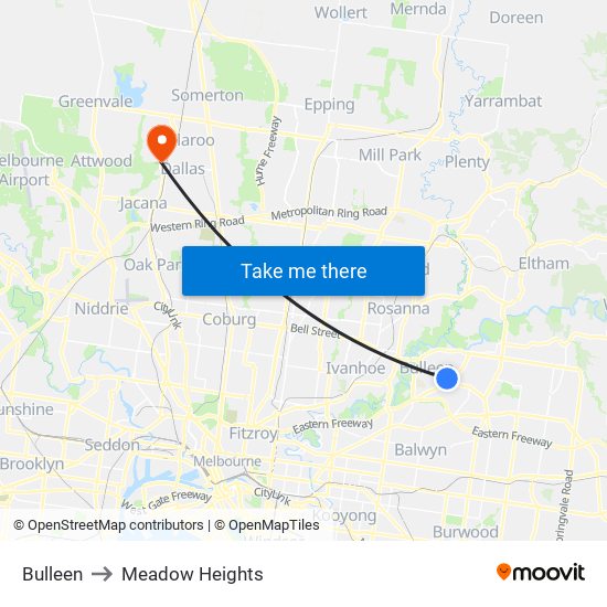 Bulleen to Meadow Heights map
