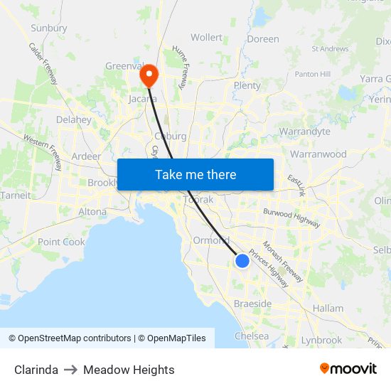 Clarinda to Meadow Heights map