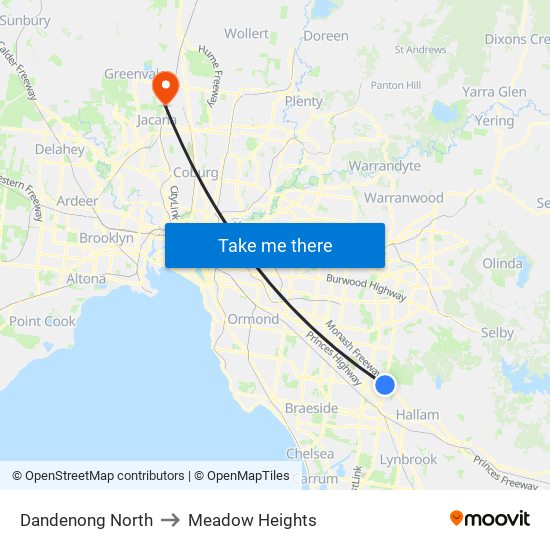 Dandenong North to Meadow Heights map