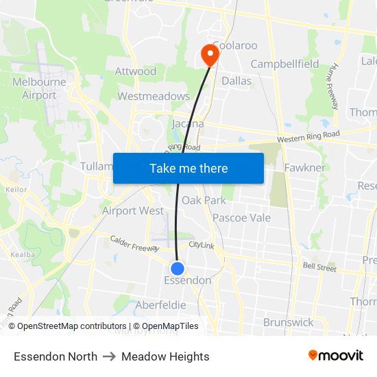 Essendon North to Meadow Heights map