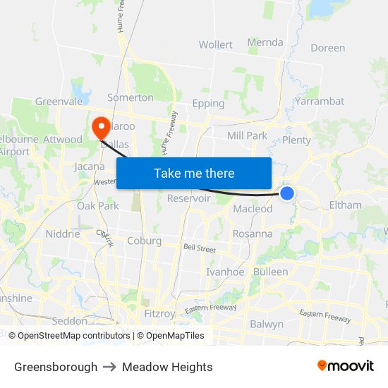 Greensborough to Meadow Heights map