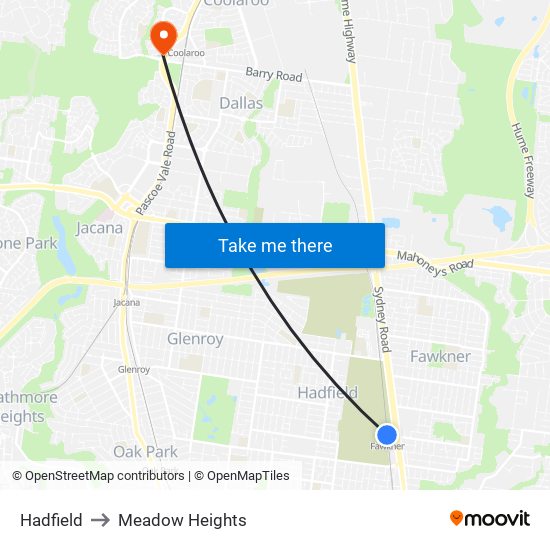 Hadfield to Meadow Heights map