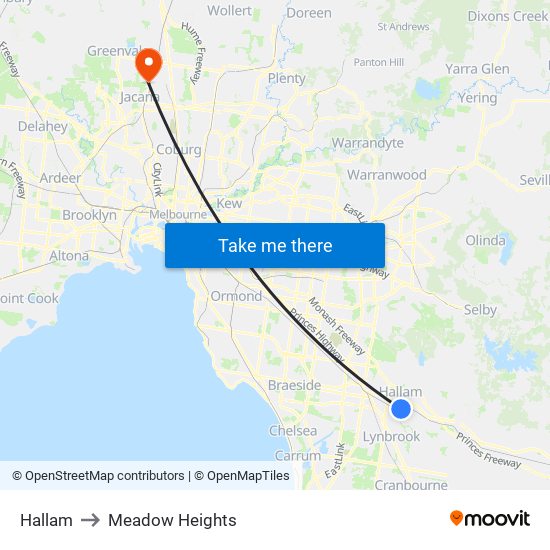 Hallam to Meadow Heights map