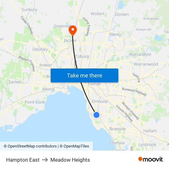 Hampton East to Meadow Heights map