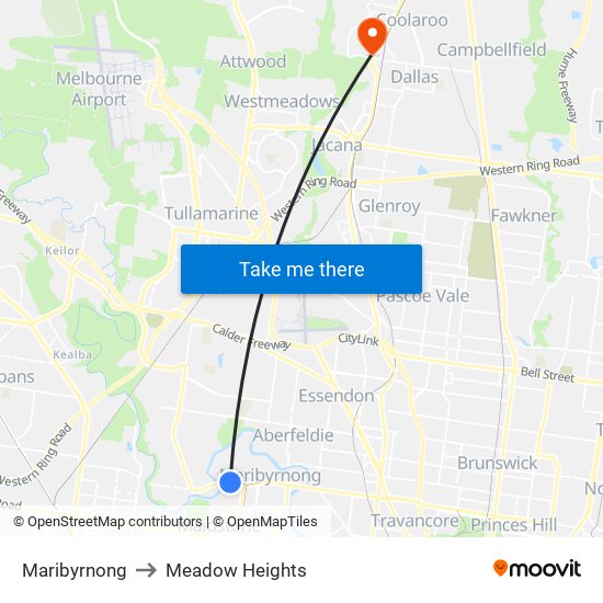 Maribyrnong to Meadow Heights map