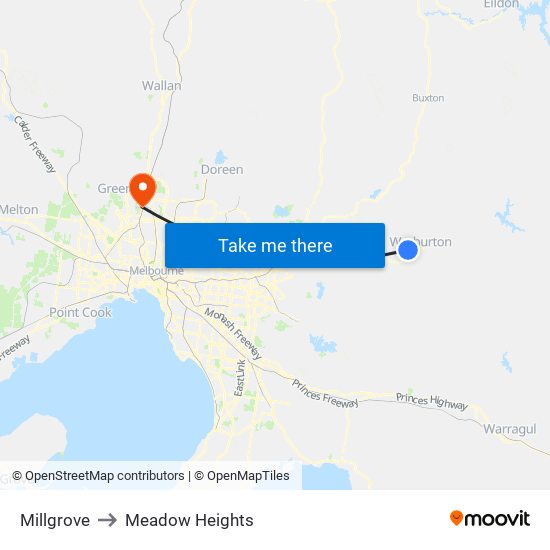 Millgrove to Meadow Heights map