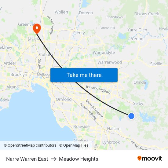 Narre Warren East to Meadow Heights map