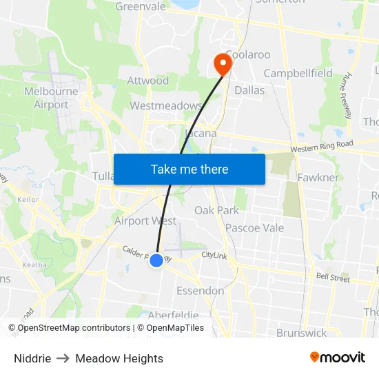 Niddrie to Meadow Heights map