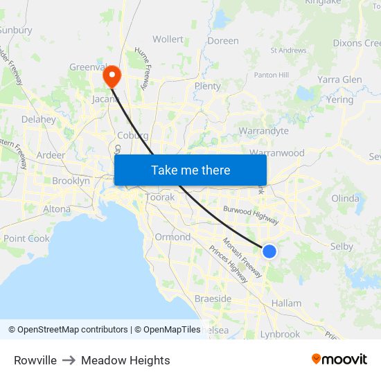 Rowville to Meadow Heights map