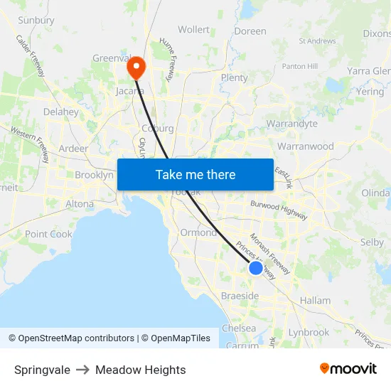 Springvale to Meadow Heights map