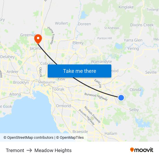 Tremont to Meadow Heights map