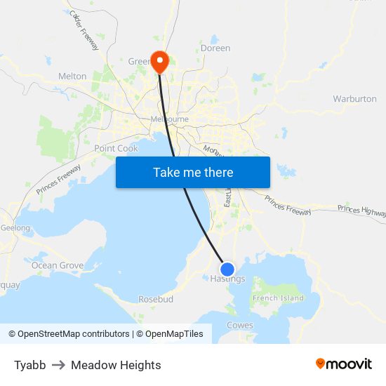 Tyabb to Meadow Heights map
