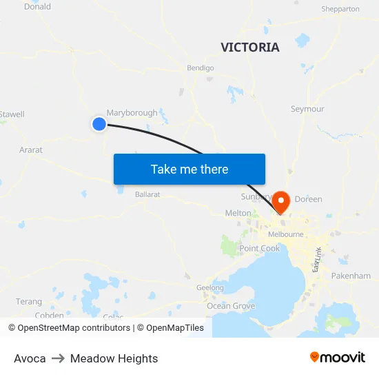 Avoca to Meadow Heights map