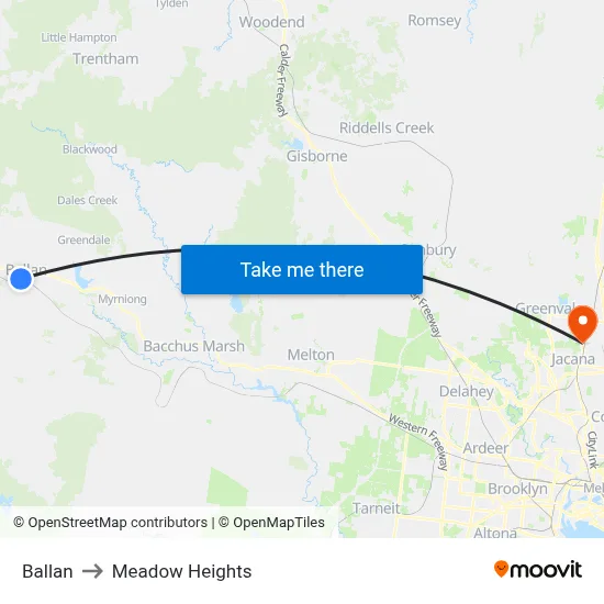 Ballan to Meadow Heights map