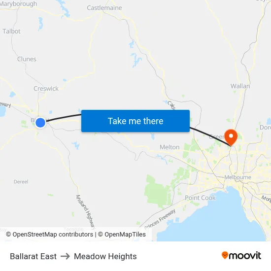 Ballarat East to Meadow Heights map