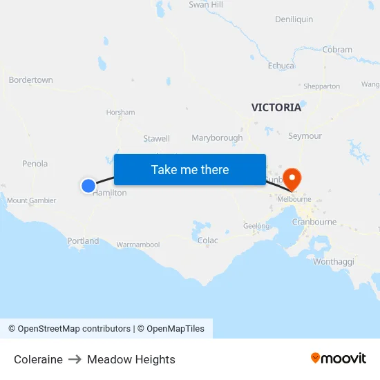 Coleraine to Meadow Heights map