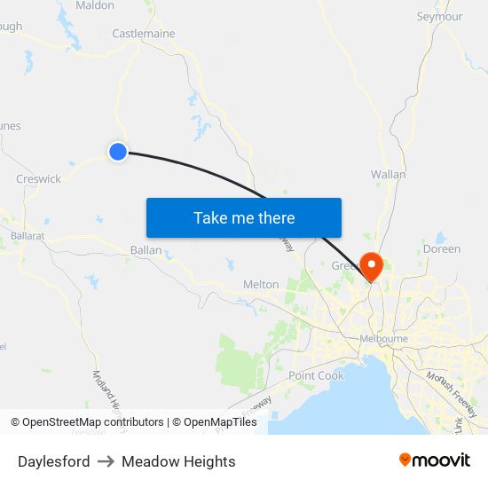 Daylesford to Meadow Heights map