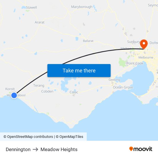 Dennington to Meadow Heights map