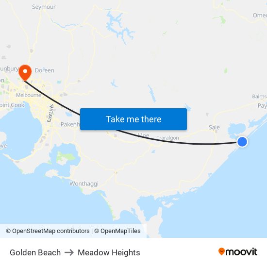 Golden Beach to Meadow Heights map