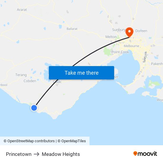 Princetown to Meadow Heights map