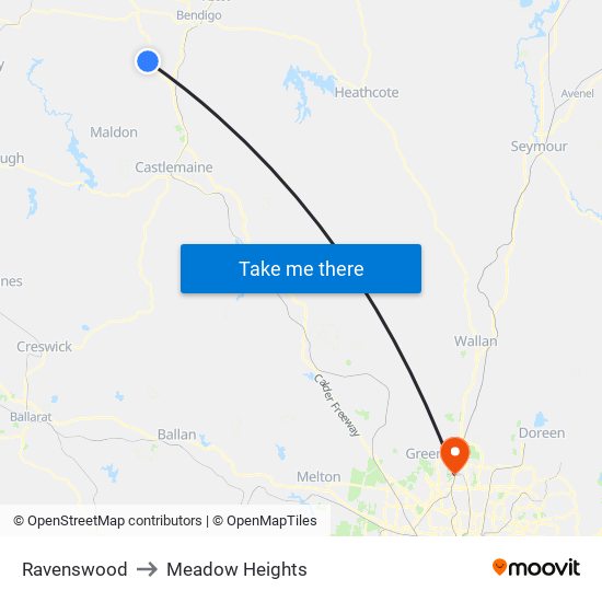 Ravenswood to Meadow Heights map