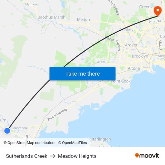 Sutherlands Creek to Meadow Heights map