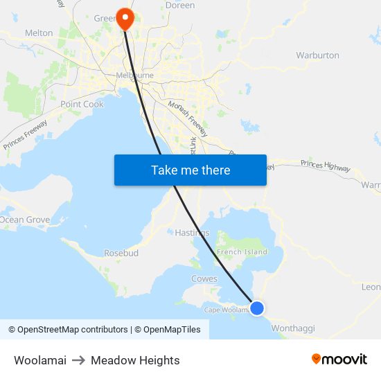 Woolamai to Meadow Heights map