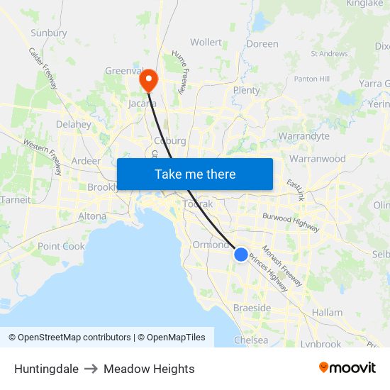 Huntingdale to Meadow Heights map