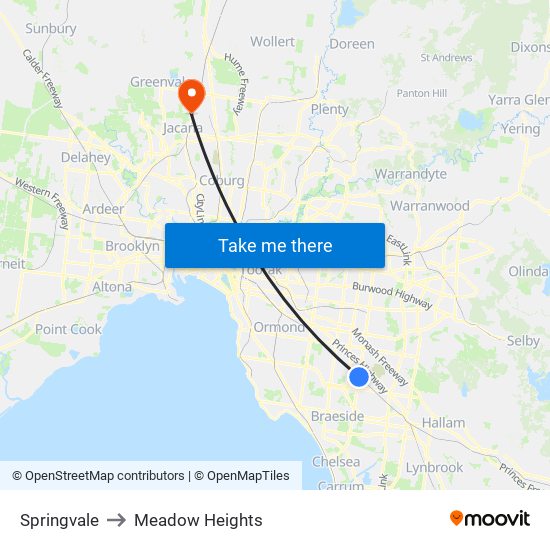 Springvale to Meadow Heights map