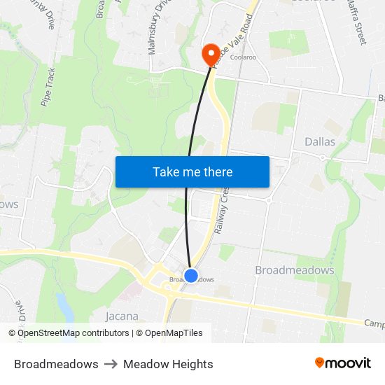 Broadmeadows to Meadow Heights map