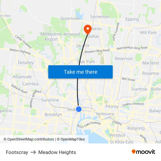 Footscray to Meadow Heights map