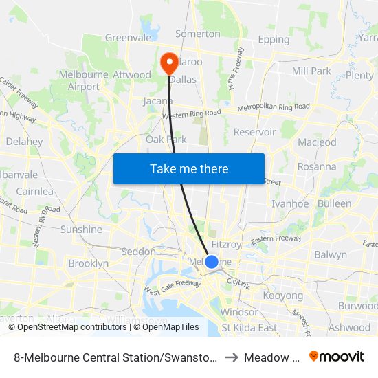 8-Melbourne Central Station/Swanston St (Melbourne City) to Meadow Heights map