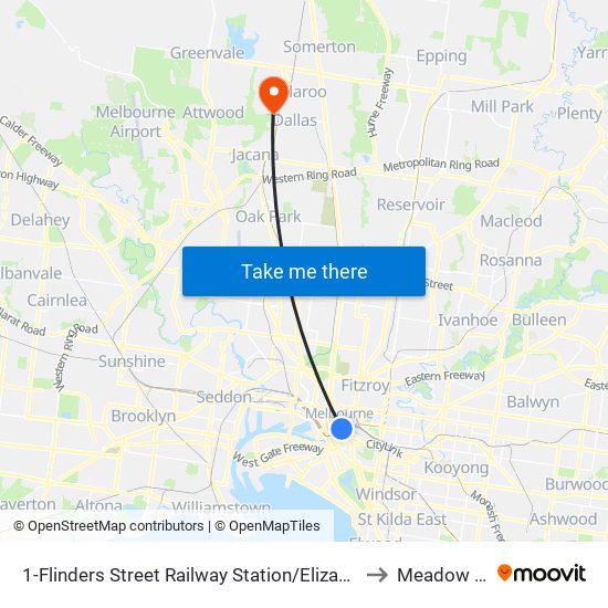 1-Flinders Street Railway Station/Elizabeth St (Melbourne City) to Meadow Heights map