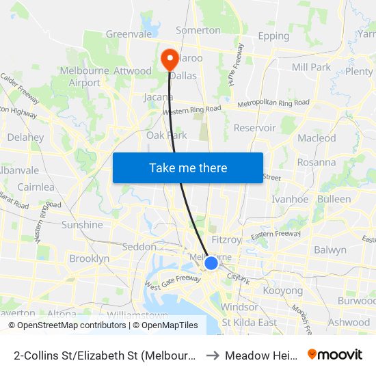 2-Collins St/Elizabeth St (Melbourne City) to Meadow Heights map