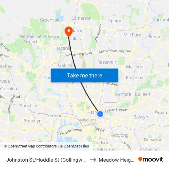 Johnston St/Hoddle St (Collingwood) to Meadow Heights map