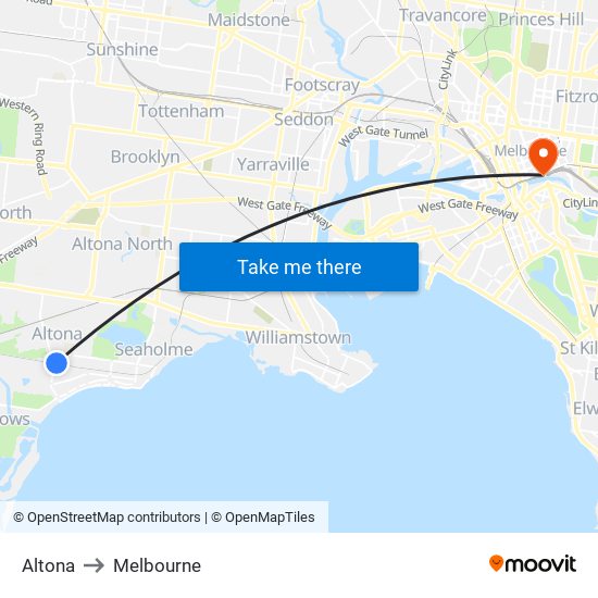 Altona to Melbourne map