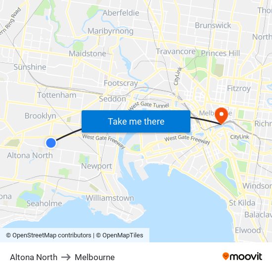 Altona North to Melbourne map
