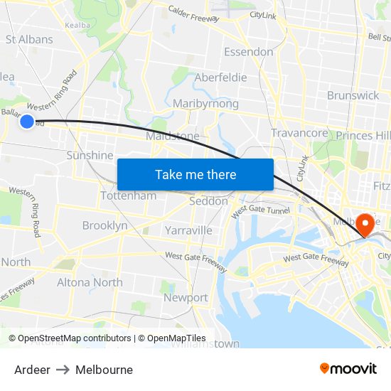 Ardeer to Melbourne map