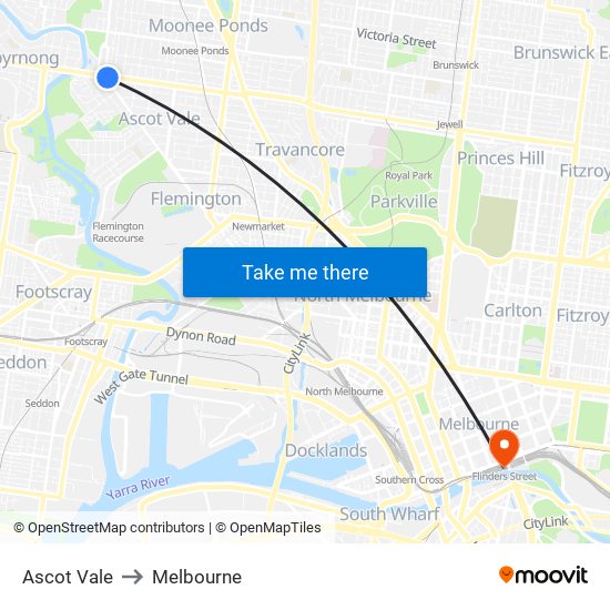 Ascot Vale to Melbourne map