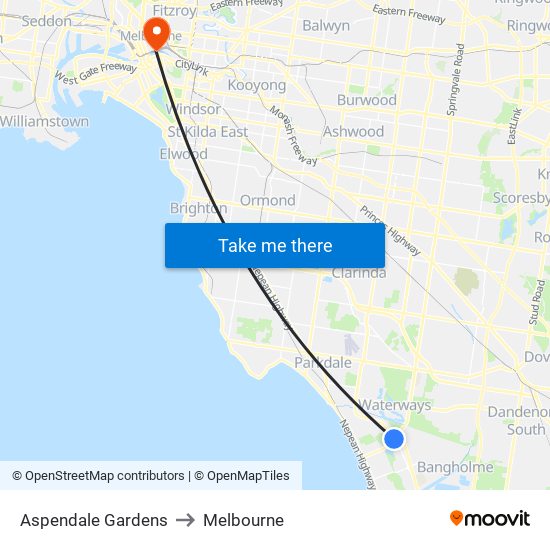 Aspendale Gardens to Melbourne map