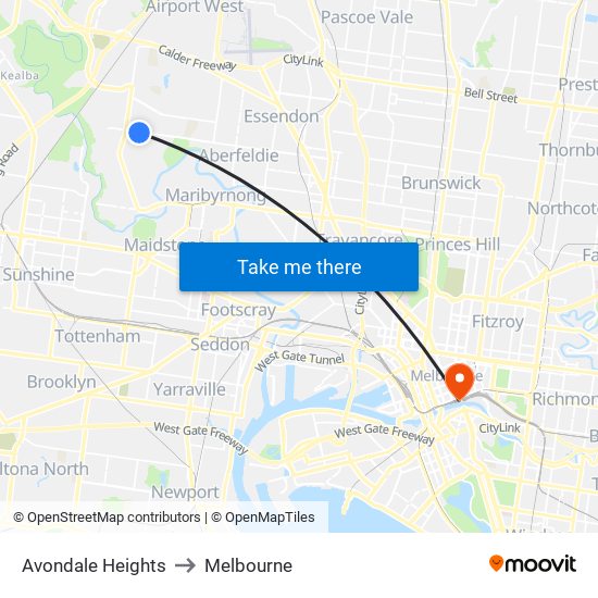 Avondale Heights to Melbourne map