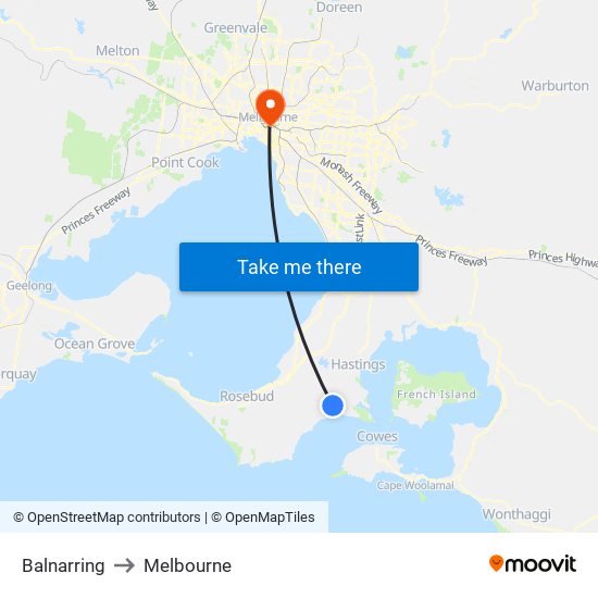 Balnarring to Melbourne map